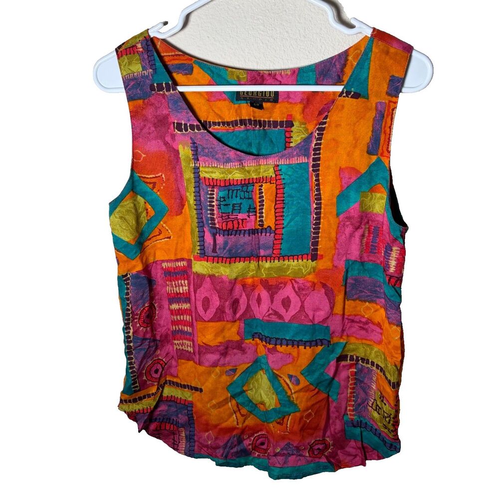 Georgiou Studio Tank Top Women's Petite 6 Colorful Artsy Sleeveless Round Neck